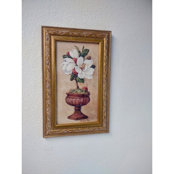 Vintage Home Interiors Barbara Mock Magnolia Floral Topiary Gold Framed Wall Art - Picture 5 of 17